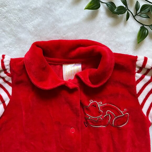 Tots Fifth Avenue Baby Footed Romper Size 6M | Red Velour Striped Pajamas VGUC - Picture 2 of 16